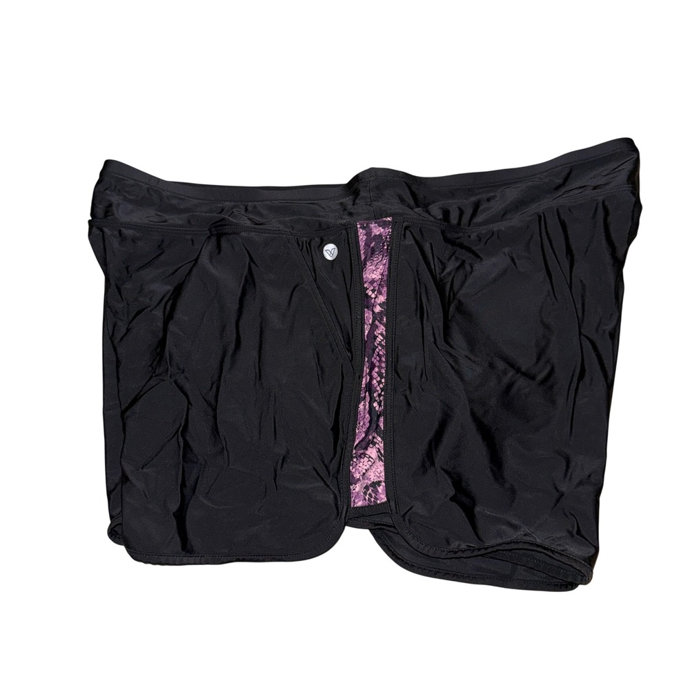 Livi active Swim Shorts 2X Black Purple Snakeskin Print Dolphin Hem Swim Bottoms